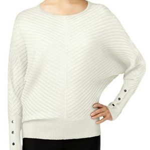 Alfani Womens White Ribbed Long Sleeve Sweater